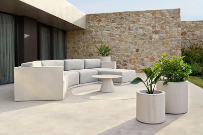 pot de fleurs rond terrasse blanc