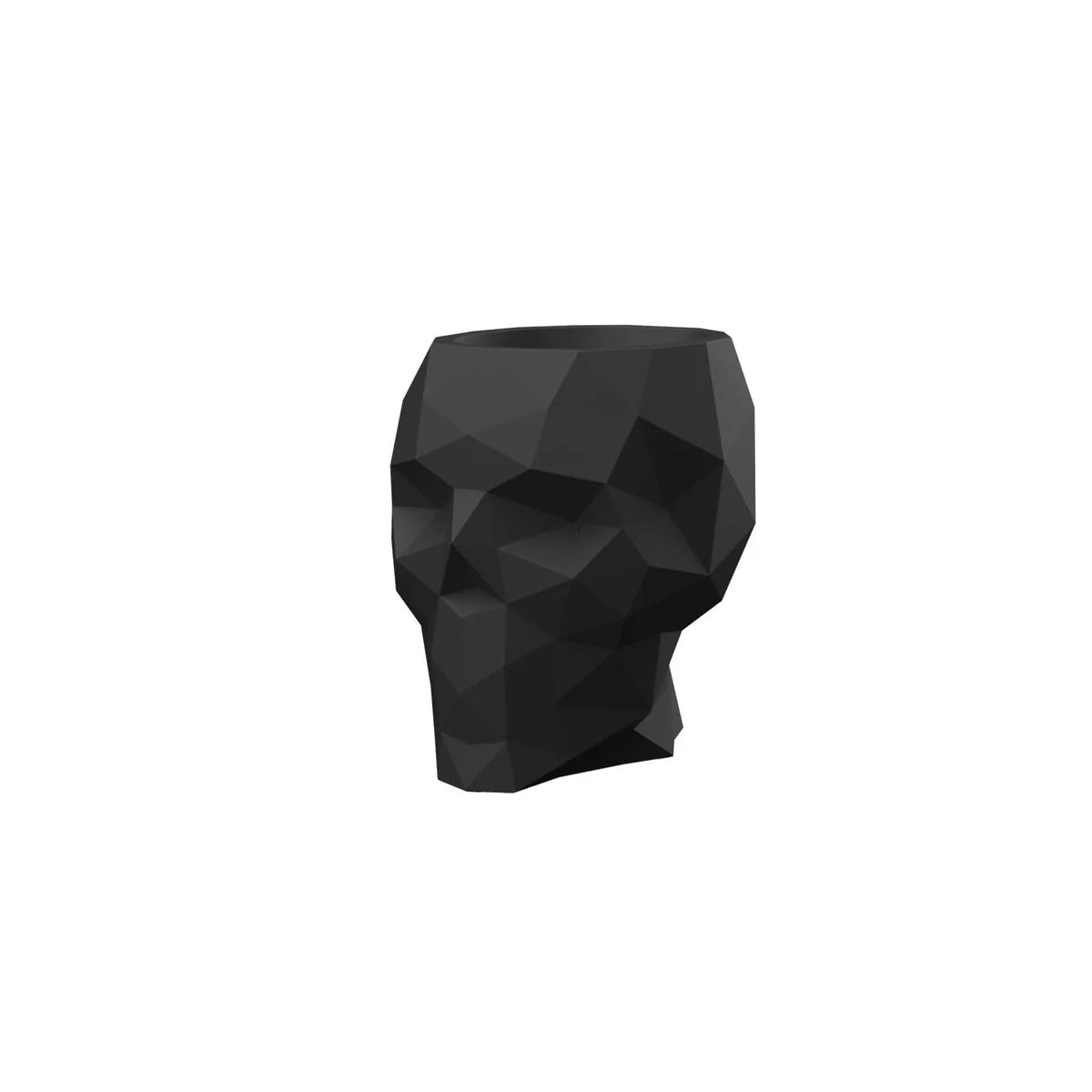 Pot de fleurs Skull, 45x34x43cm, 75x57x70cm et 107x82x100 cm, coloris noir, sur fond blanc